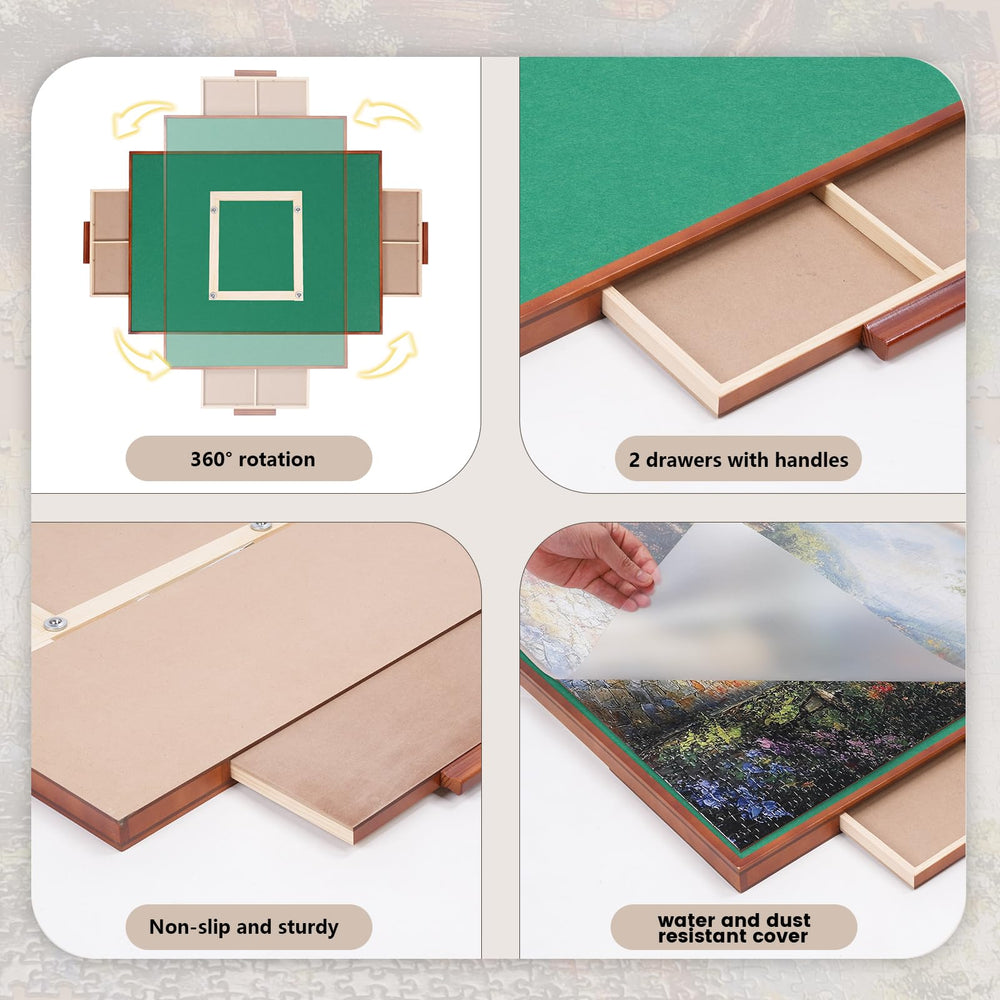 Two drawers for sorting puzzles by color or border.