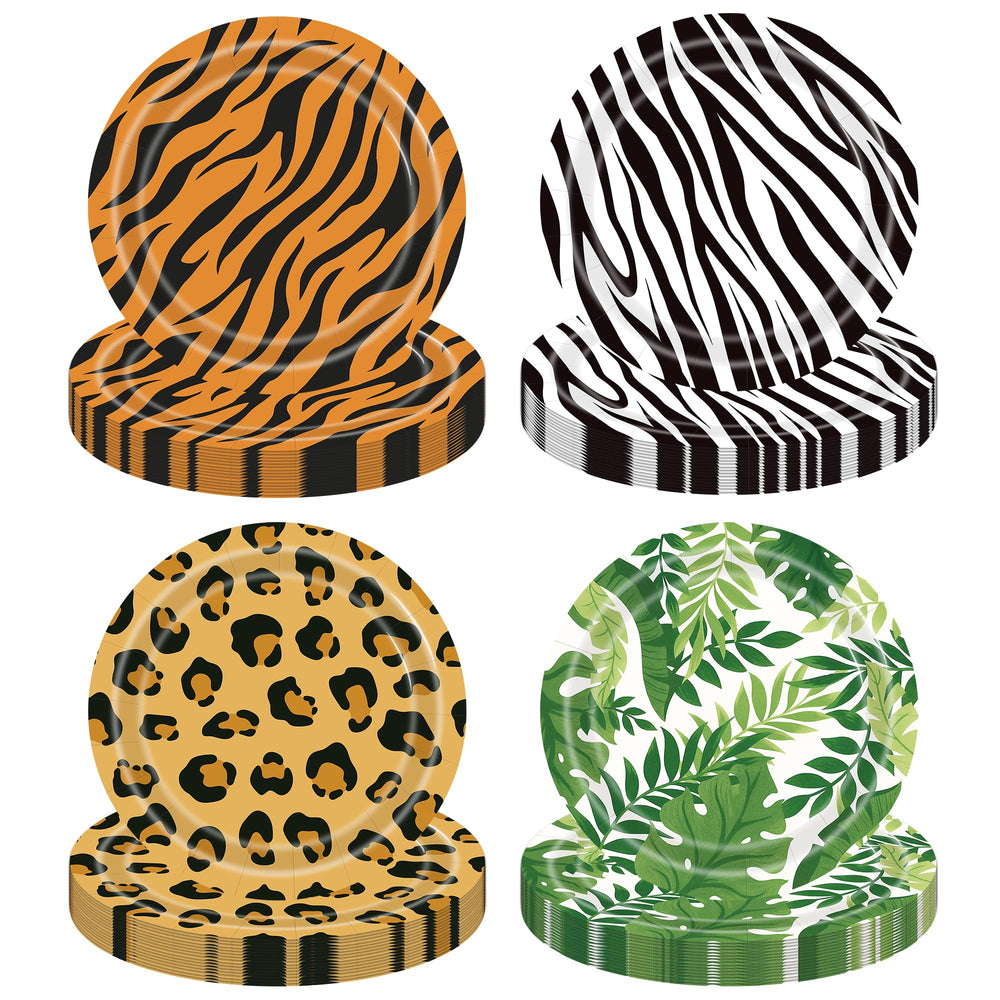 ITTEBISS leaf-print jungle safari plate for natural themed party and easy setup