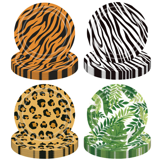 ITTEBISS leaf-print jungle safari plate for natural themed party and easy setup