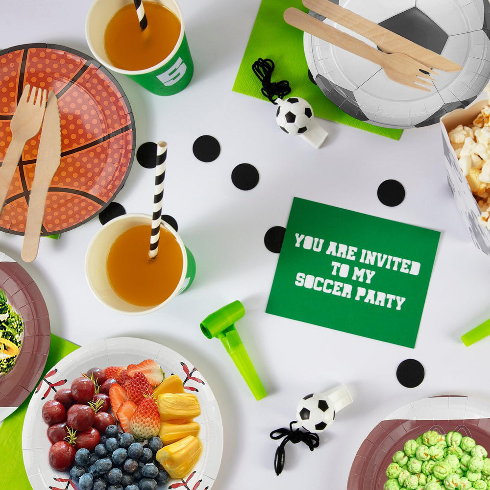 ITTEBISS colorfully themed balls design plates for multi-sport parties with easy cleanup.