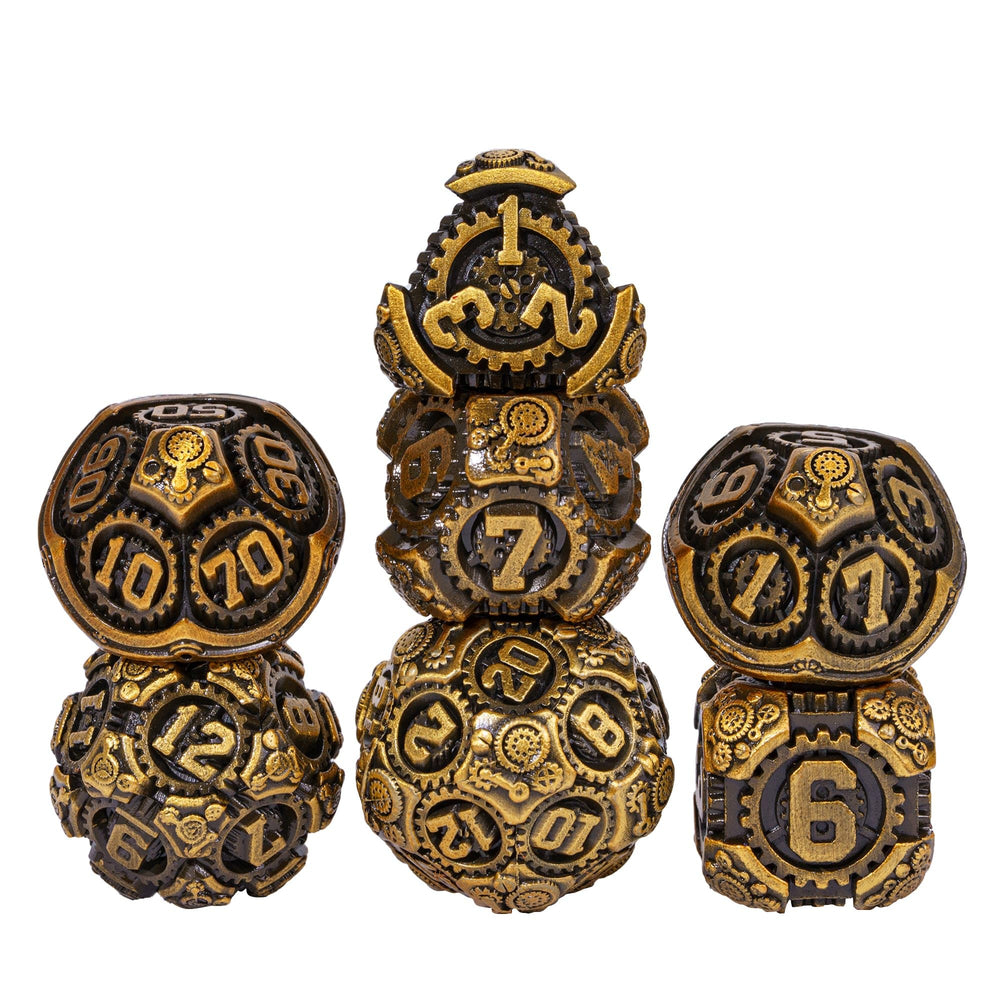 IUSTIDIE antique gold metal dice set adds vintage charm to your RPG sessions.