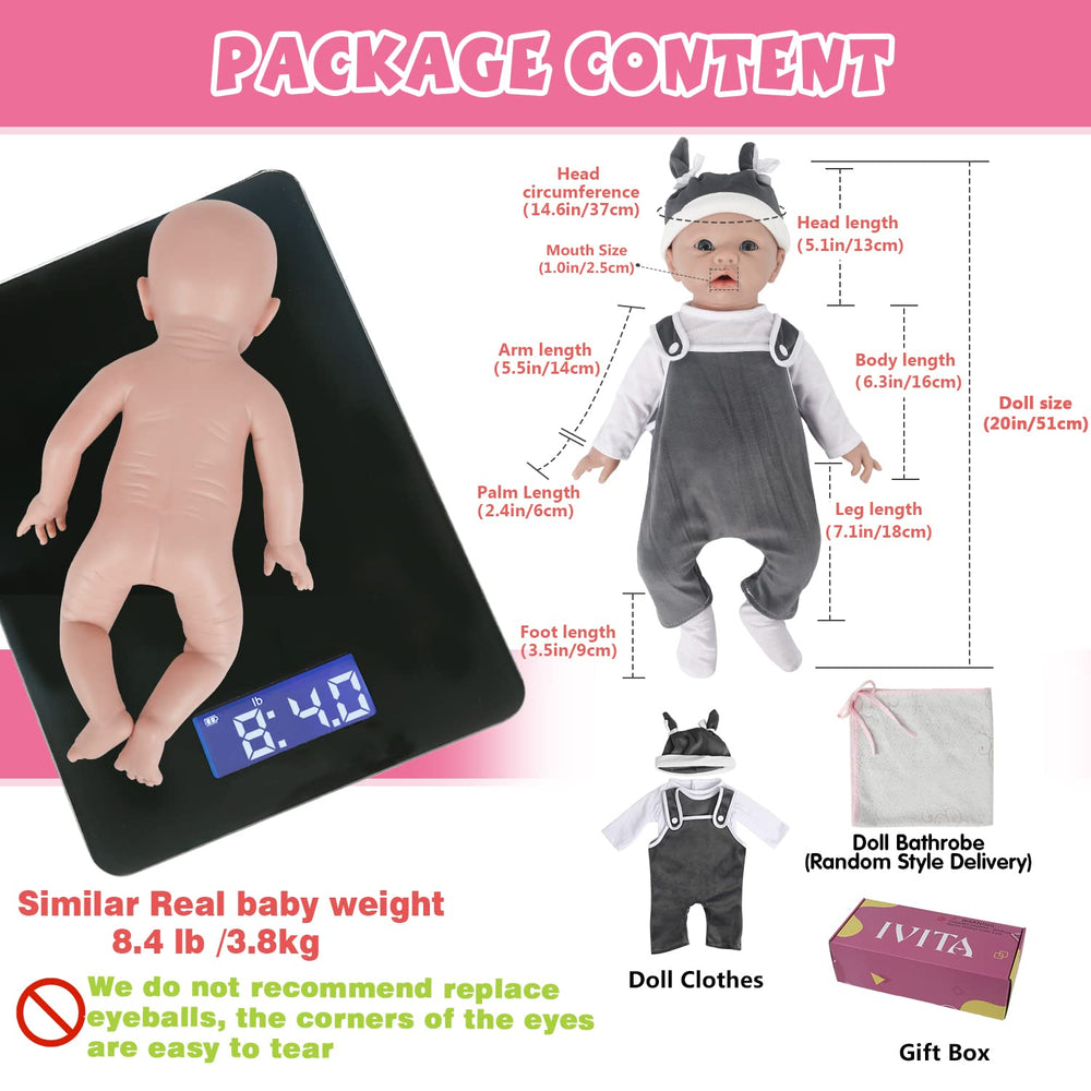 IVITA doll outfits and bottle set support caring play and dressing routines.