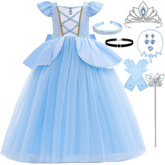 iTVTi Princess Cinderella dress blue front view for girls, vivid costume for imaginative play