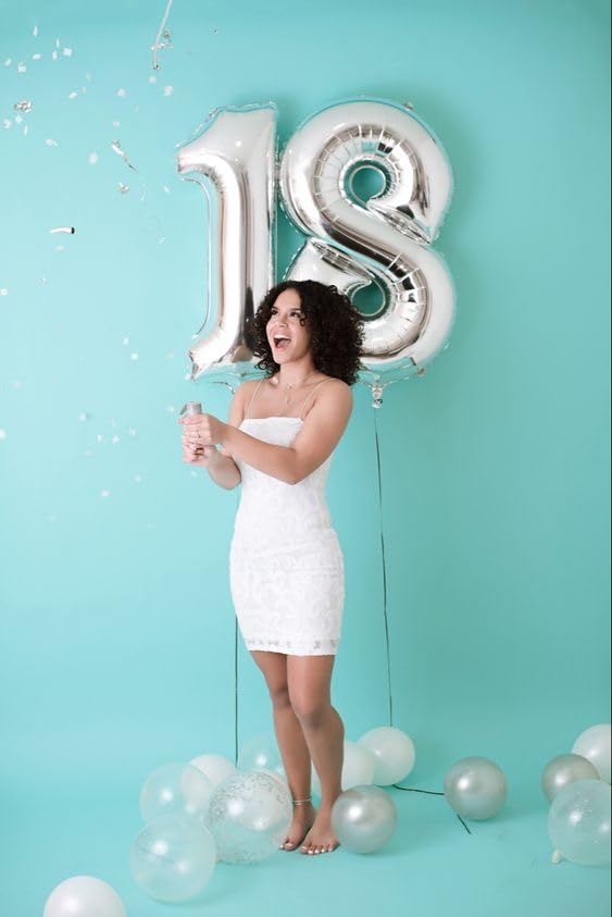 IWERP 18th birthday decor with silver balloon on wall creates elegant party focal point