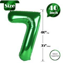 IWERP 40-inch green number-7 balloon, versatile for helium or air.