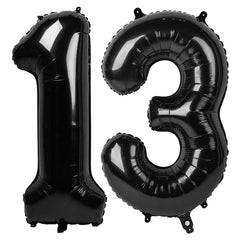 IWERP 40-inch black 13 balloon creates a striking birthday backdrop for photos.
