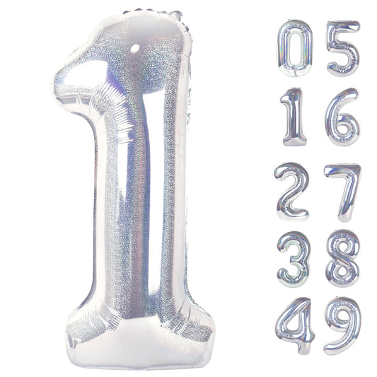 IWERP 40-inch laser silver number 1 balloon for a striking first birthday backdrop