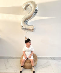IWERP 40-inch number balloon close-up showcases shimmering silver for chic decor.