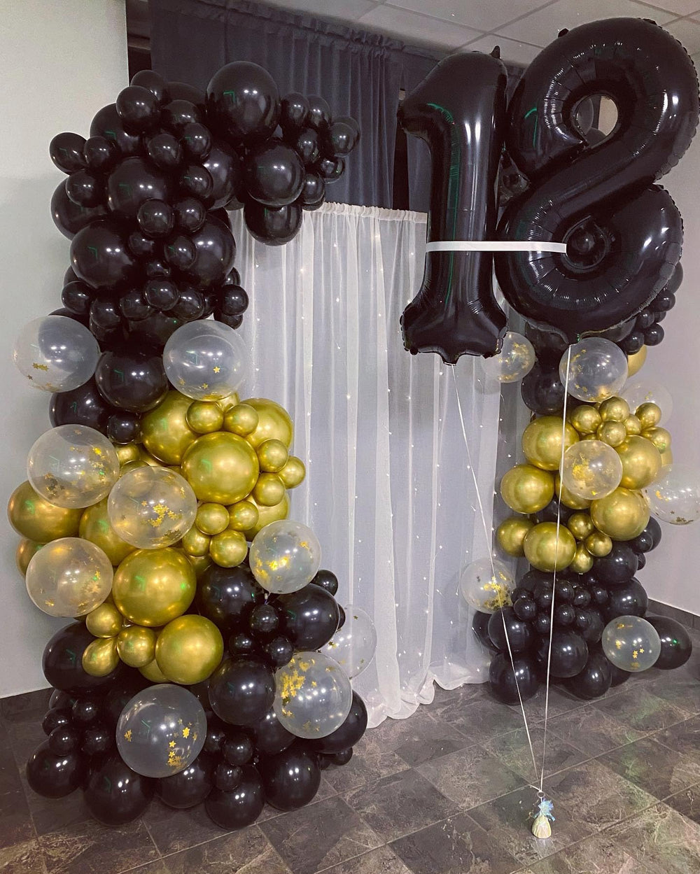 IWERP 8 black number balloon hanging decoration adds dramatic wall decor.