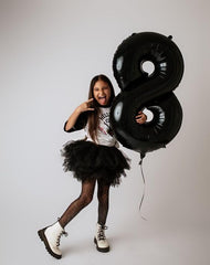 IWERP 8 black number balloon inflation setup shows easy party prep.