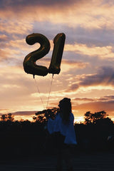 IWERP black 21st birthday balloon, elegant entrance decor and photo moments