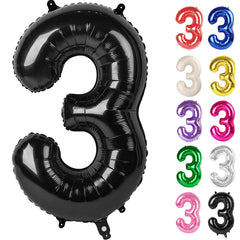 IWERP Black Number 3 Balloon 40-inch front view for striking third birthday decor