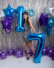 IWERP blue foiled number balloon 7 ideal for centerpieces and photos.
