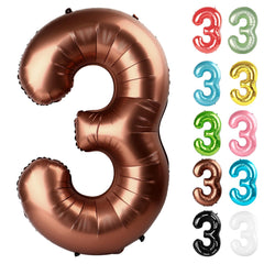 IWERP Coffee Brown Number 3 Balloon 40 Inch creates bold 3rd birthday backdrop.