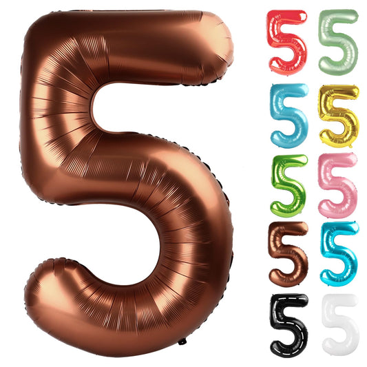 IWERP coffee brown number 5 balloon 40 inch creates a bold birthday backdrop.