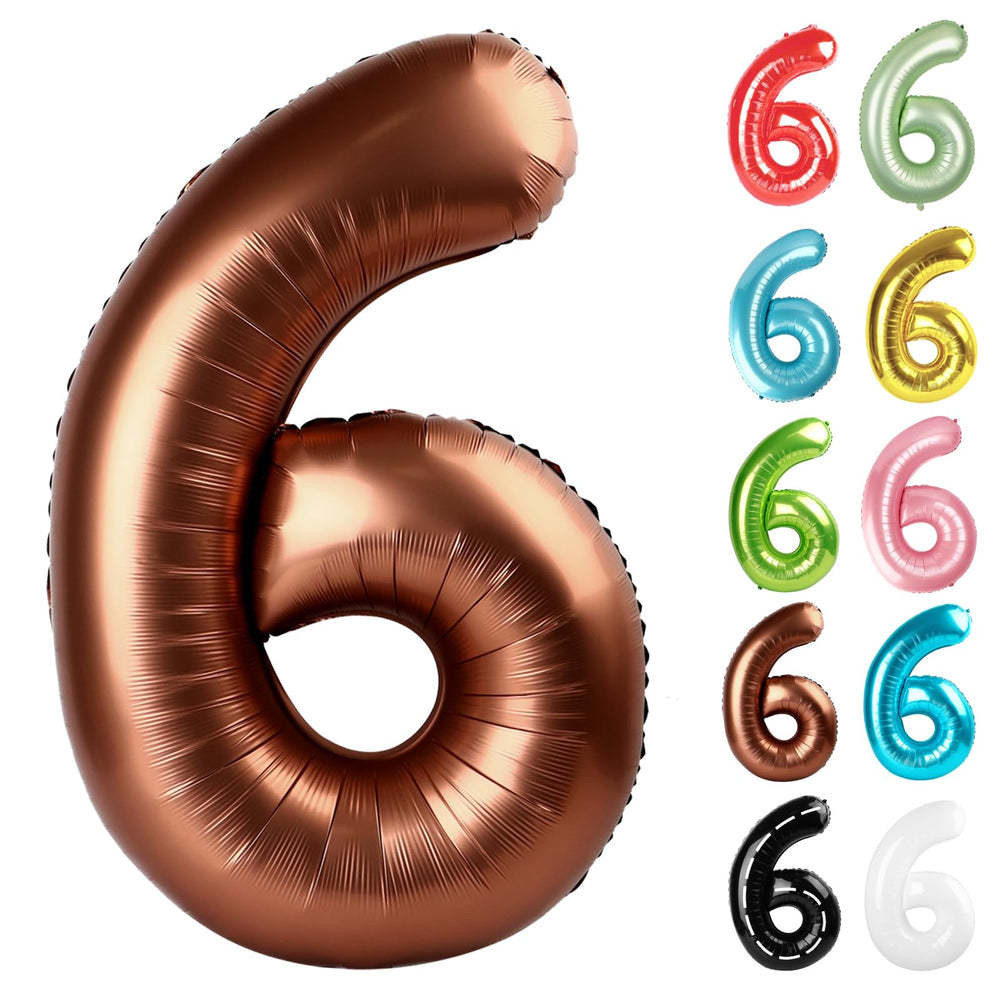 IWERP coffee brown number 6 balloon 40-inch creates a bold birthday backdrop for photos.