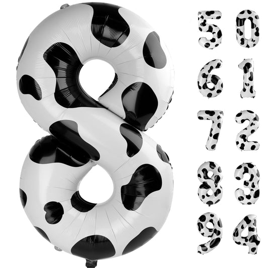 IWERP Cow Print 8 Balloon 40-inch serves as a bold barnyard birthday centerpiece.