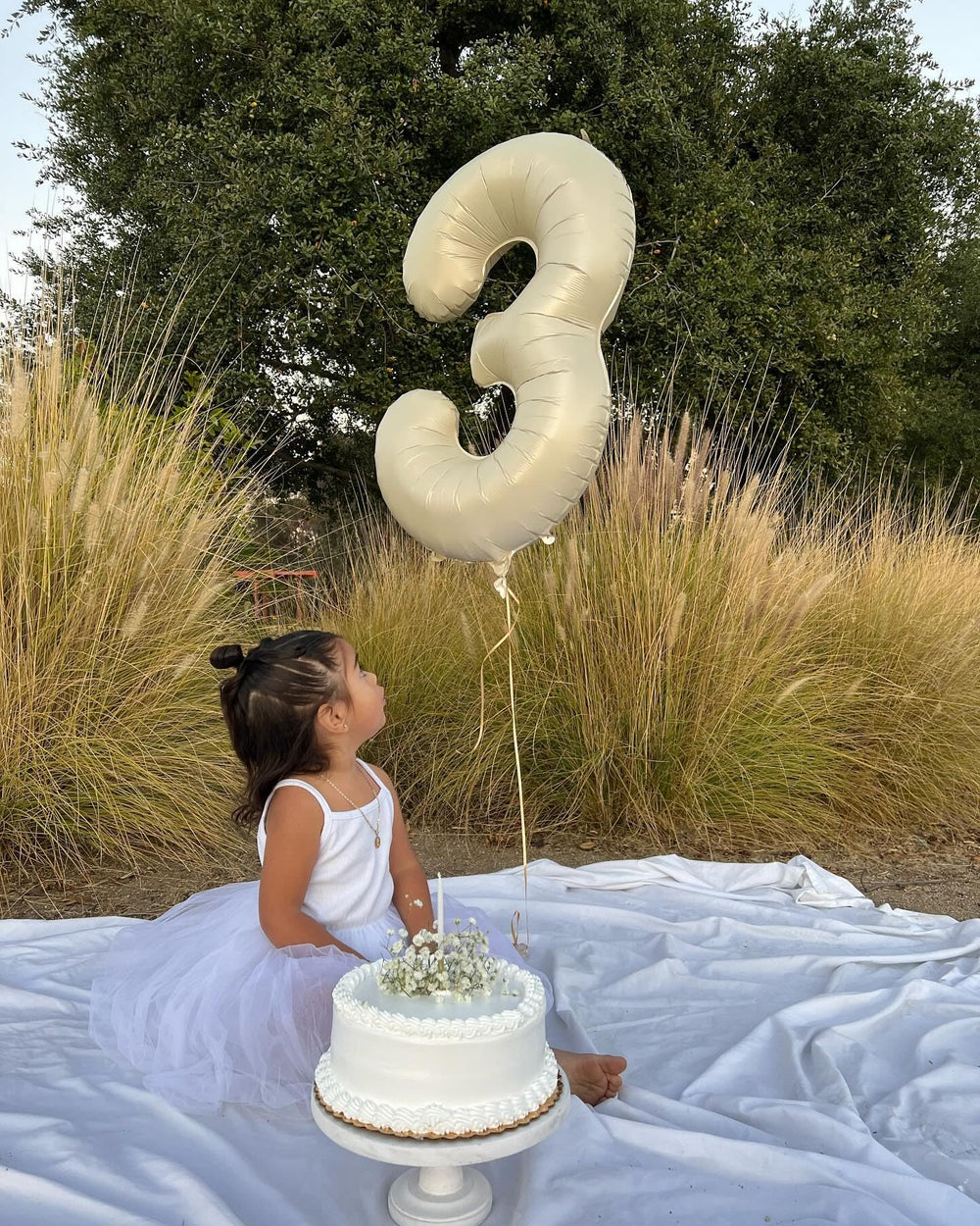 IWERP Cream 3rd birthday balloon stage decor enhances the theme
