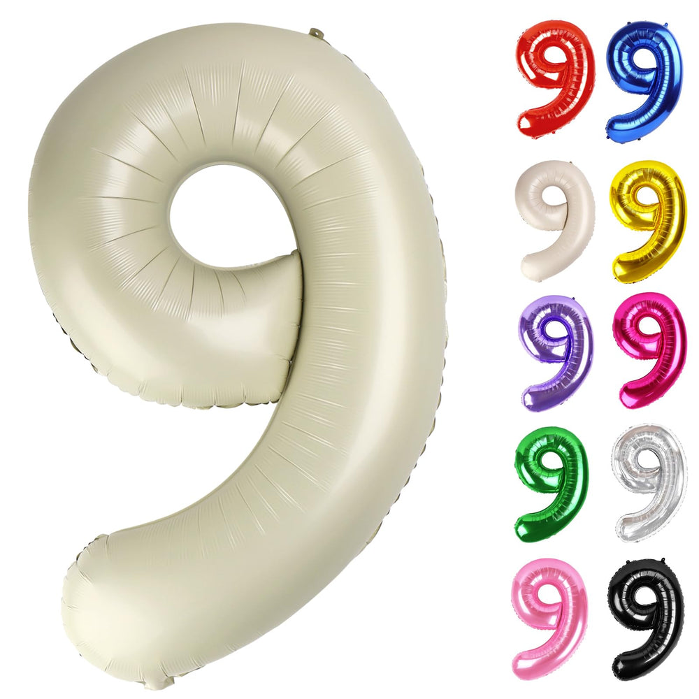 IWERP Cream 9 Balloon 40-Inch front view enhances bold birthday photos.