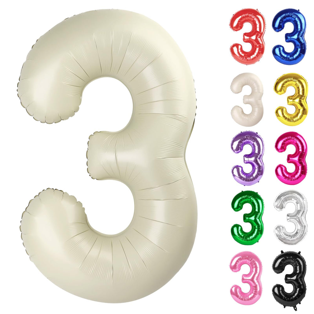 IWERP Cream Number 3 40-inch balloon creates a bold birthday focal point