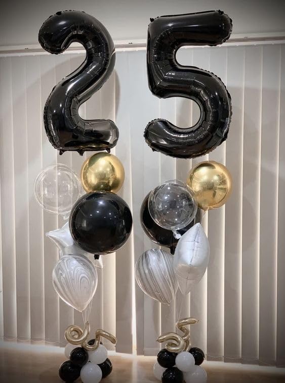 IWERP 25-number foil balloon in black creates an elegant focal point for any party.