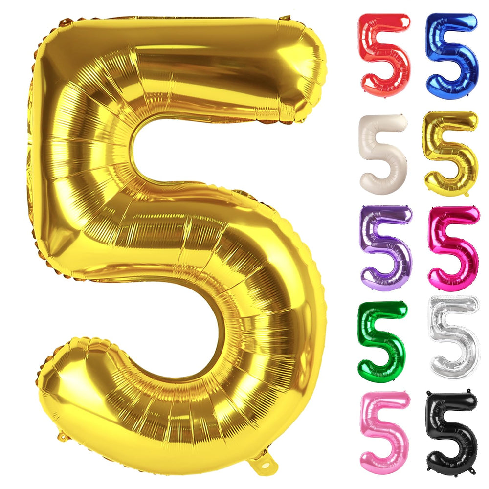 IWERP gold number 5 balloon 40-inch front view adds bold, photo-ready birthday flair
