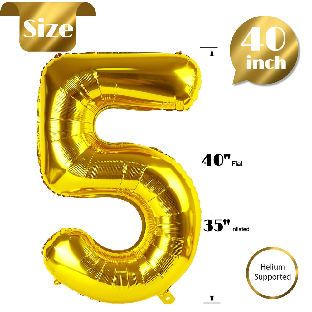 IWERP gold number 5 balloon 40-inch close-up highlights shimmering finish