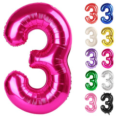 IWERP hot pink 40-inch number 3 balloon for a striking 3rd birthday backdrop.