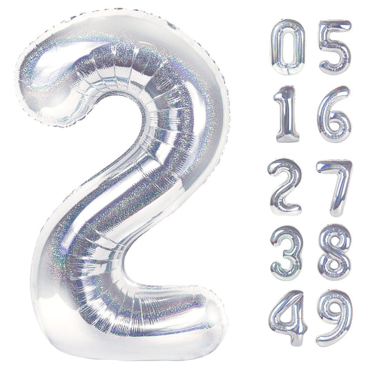 IWERP Laser Silver 2 balloon front view adds chic shine to a 2nd birthday backdrop
