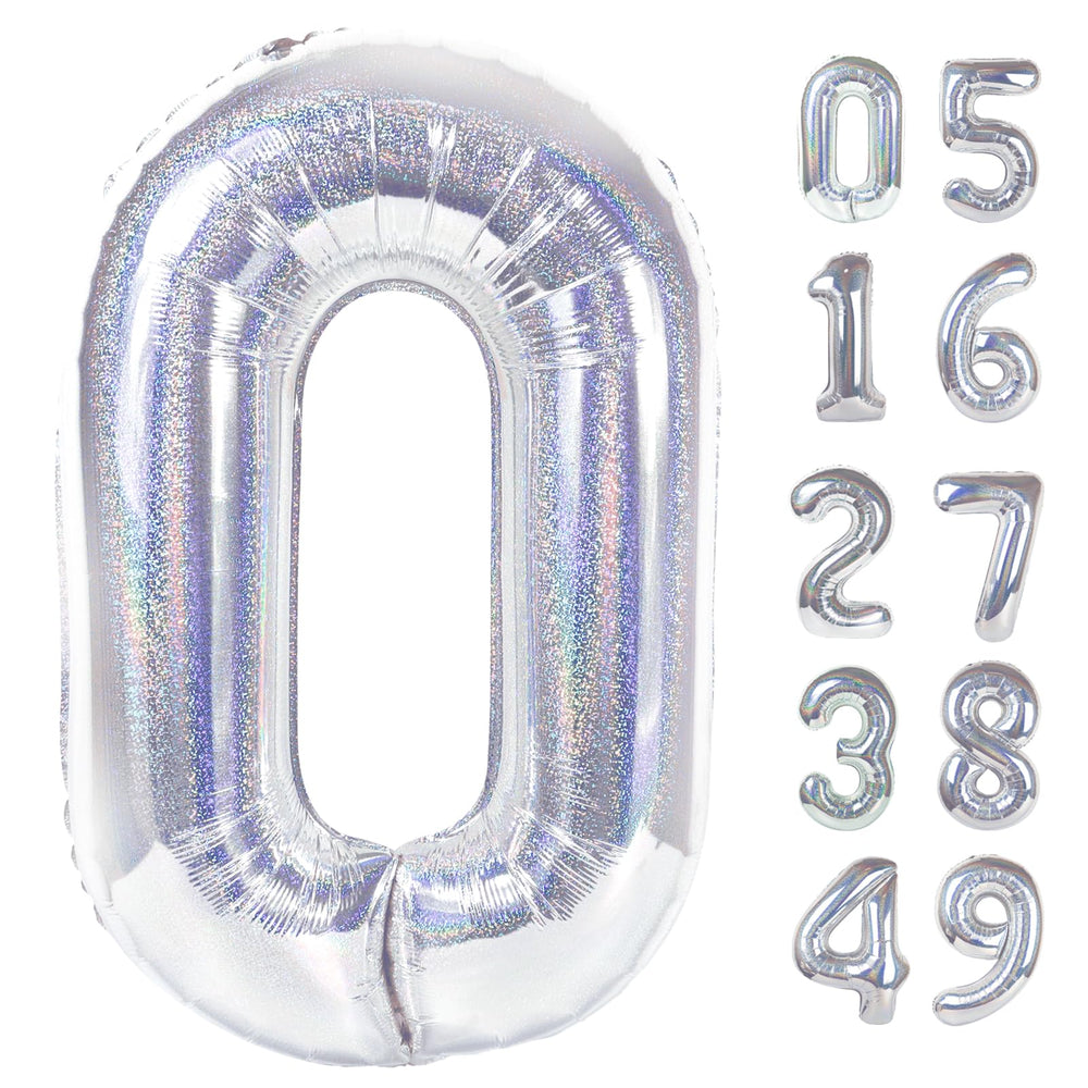 IWERP Laser Silver 40-Inch Number Balloon creates a bold photo backdrop for parties