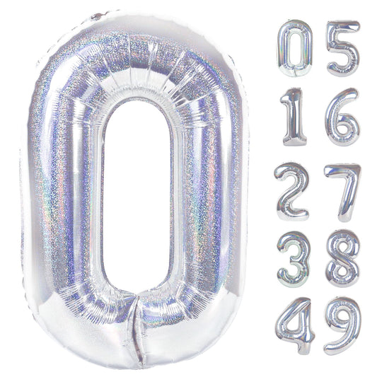 IWERP Laser Silver 40-Inch Number Balloon creates a bold photo backdrop for parties