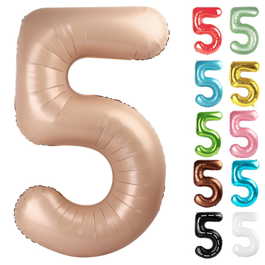 IWERP light brown number-5 balloon 40-inch bold focal point for 5th birthday celebrations