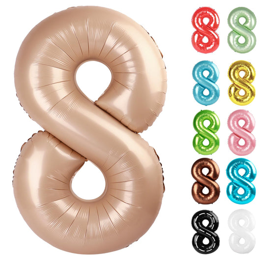 IWERP light brown number 8 balloon, 40 inch, ideal for eye-catching birthday photos.