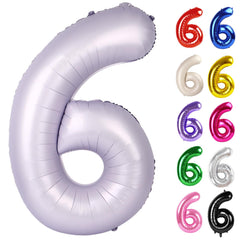 IWERP Lilac Number 6 Balloon 40 Inch used as a striking centerpiece for sixth birthday photos.