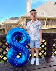 IWERP navy blue 8 balloon compliments blue themes and milestone decor.