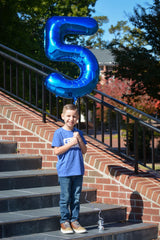 IWERP blue foil number balloon close-up highlighting vibrant color for celebrations.