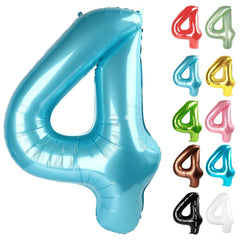 IWERP pearlescent blue number 4 balloon 40-inch setup for a striking party backdrop.