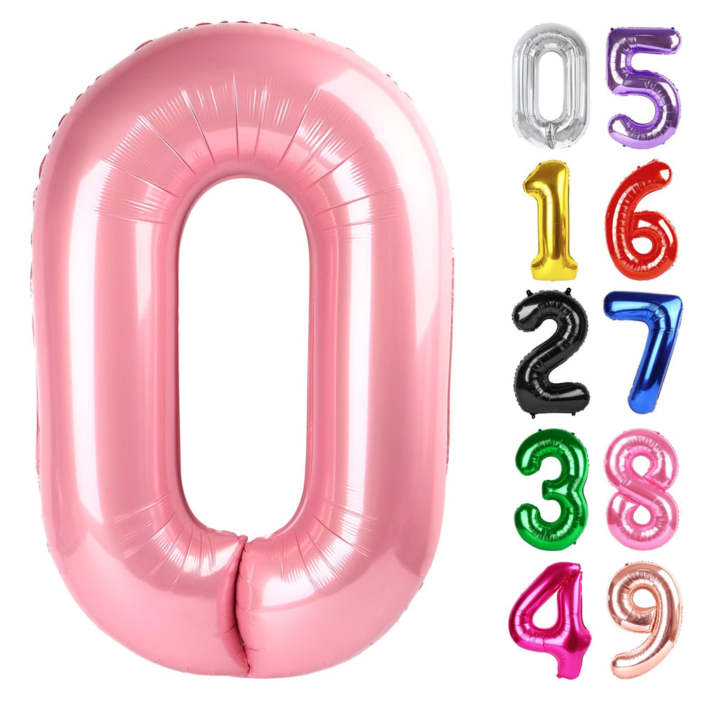 IWERP pearlescent pink 40-inch number 0 balloon for milestone photo backdrop.
