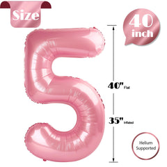 IWERP pearlescent pink 40-inch number 5 balloon with self-sealing valve