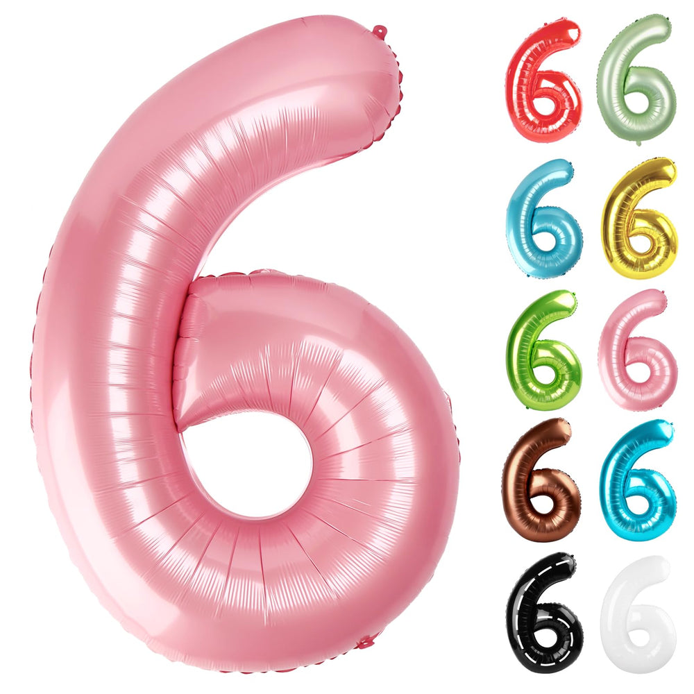 IWERP pearlescent pink number 6 balloon 40-inch used as bold photo backdrop