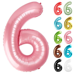 IWERP pearlescent pink number 6 balloon 40-inch used as bold photo backdrop
