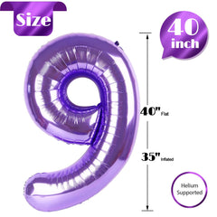 IWERP purple number 9 balloon 40 Inch with glossy finish, adds elegant vibe.