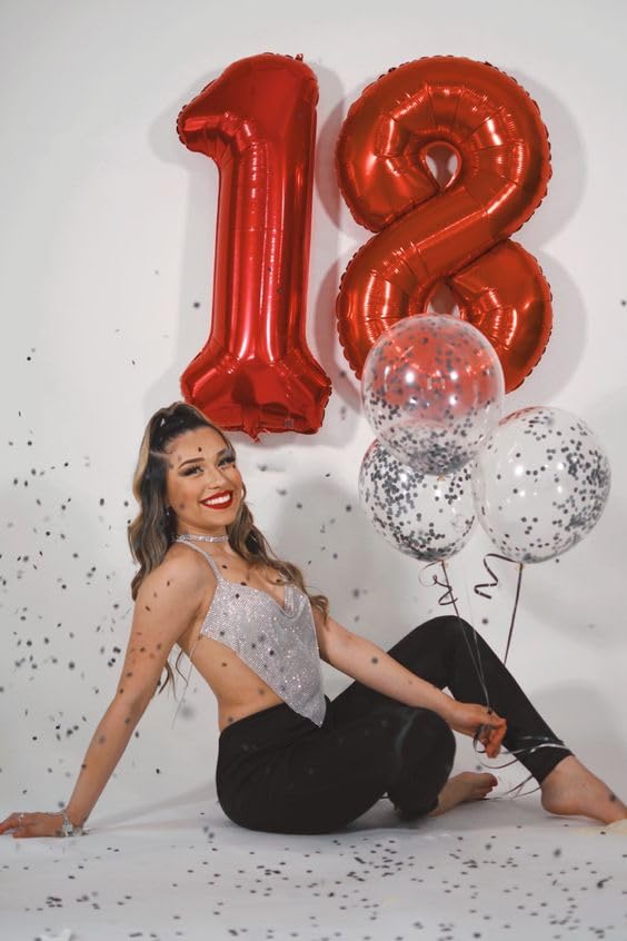 IWERP red 18th birthday balloon 40inch ideal backdrop for photos and celebrations.
