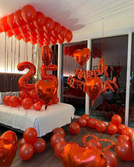 IWERP Red 5 balloon 40 inch backdrop shot with party setup.