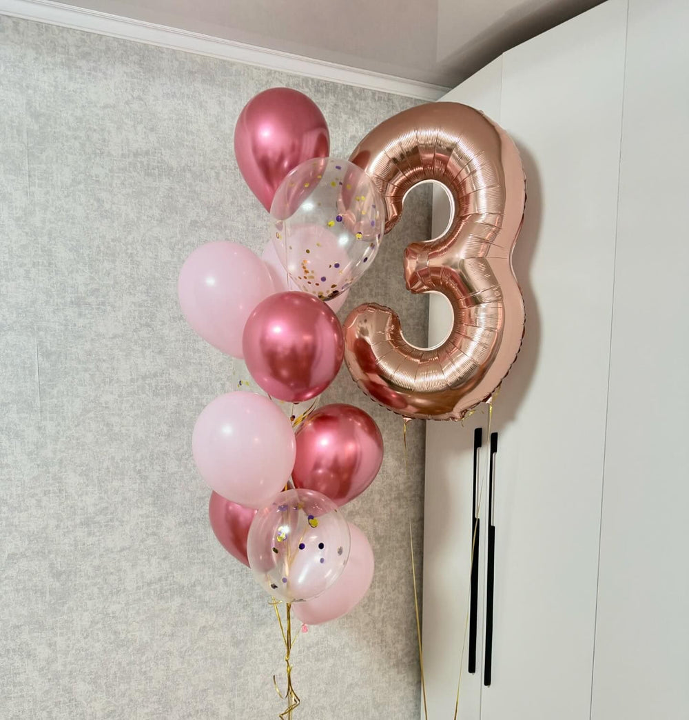 IWERP Rose Gold 3 Balloon close-up highlights reflective surface.
