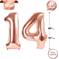 IWERP rose gold 14 balloon for photos and birthday captions.