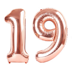 IWERP Rose Gold Number 19 balloon 40-inch creates dramatic birthday backdrops.