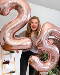 IWERP Rose Gold Number 25 balloon side view for dimensional decor