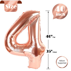 IWERP Rose Gold Number 4 Balloon highlights a 4th birthday celebration.