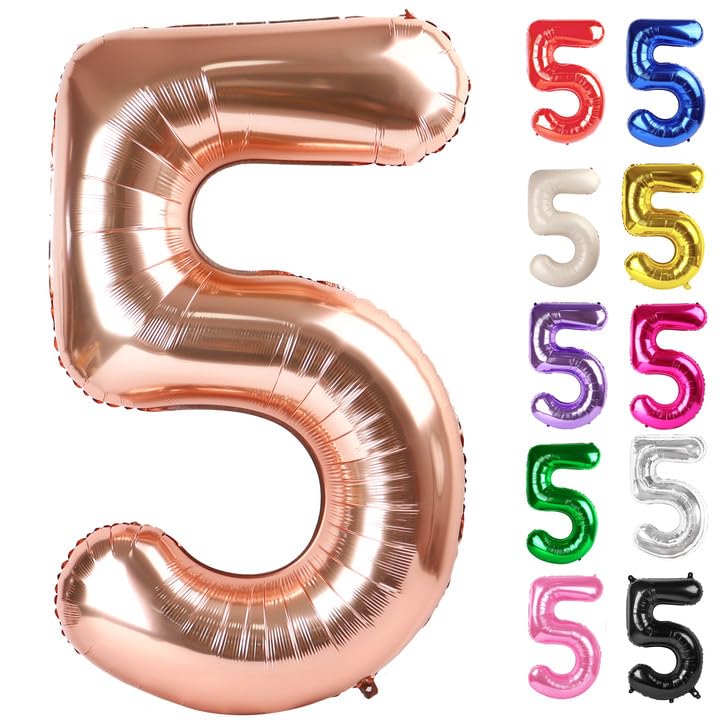 IWERP rose gold number 5 balloon 40-inch creates a striking birthday centerpiece.